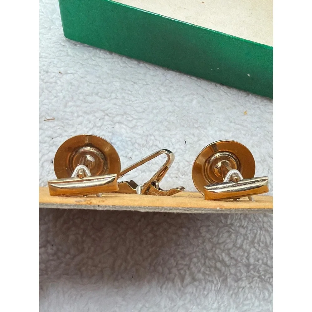 NOS VTG Heronimus 70's Gold Tone Faceted Ruby Red Gemstone Cufflinks Tie Clip‎